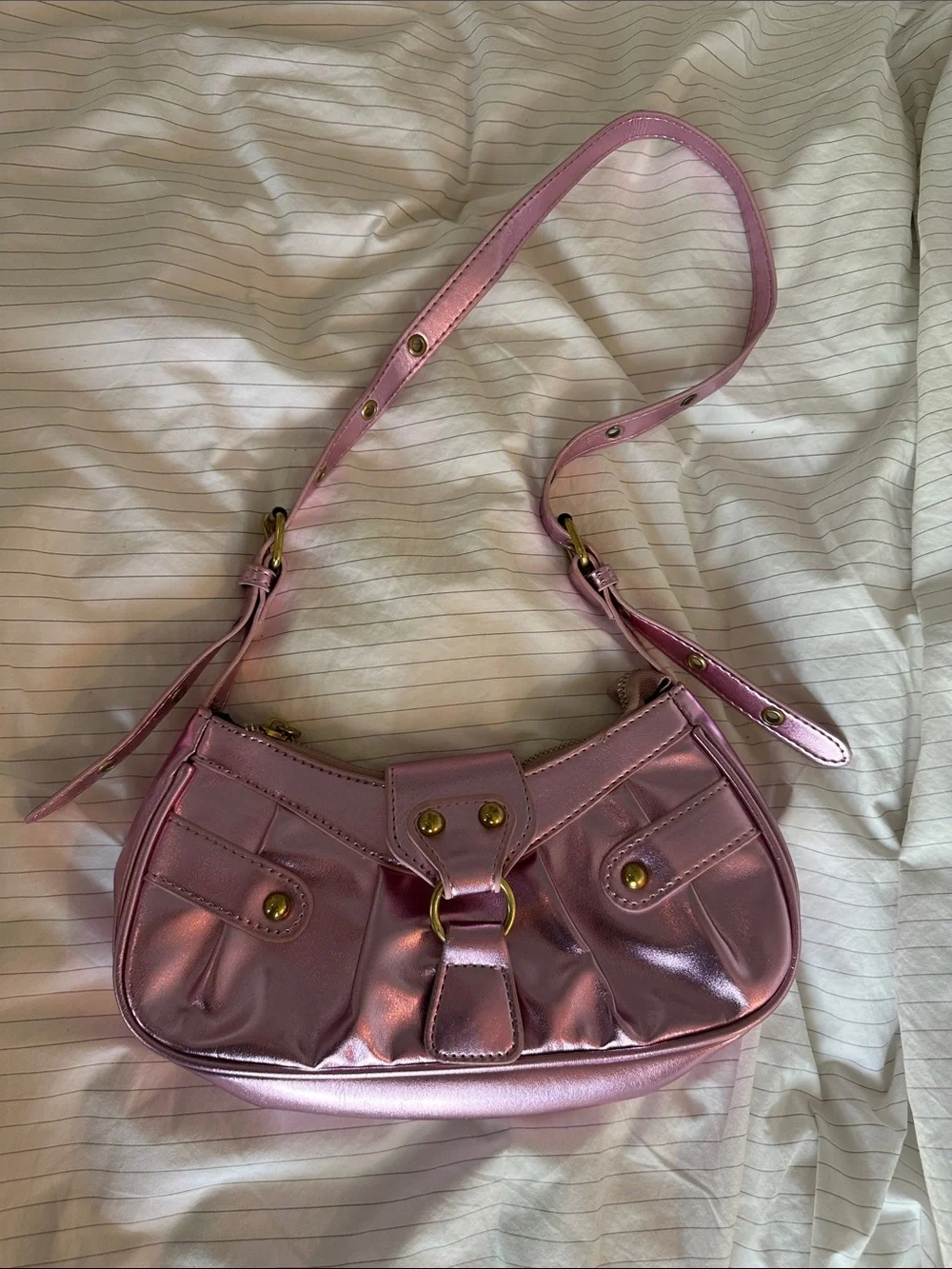 Y2K Pink Metallic Shoulder Bag